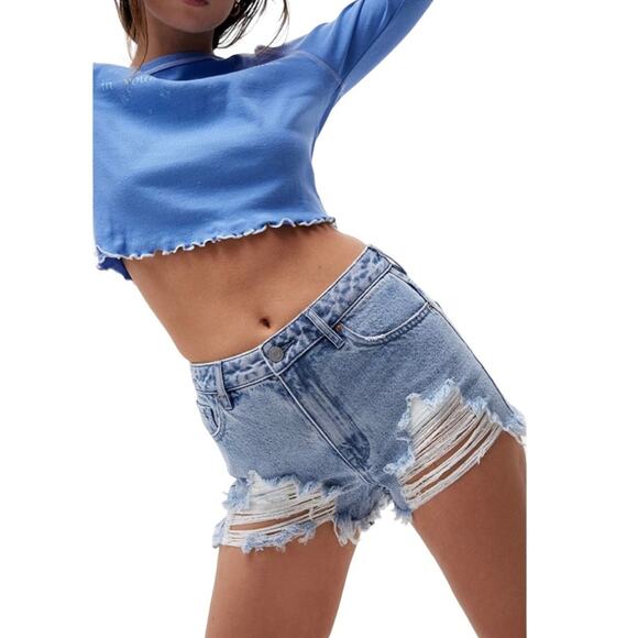 NEW PACSUN HIGH RISE FESTIVAL Women’s Size 27  Distressed Denim Short - Picture 1 of 14